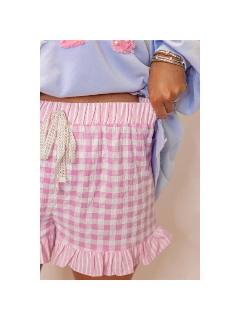 Gingham Ruffle Hem Shorts - Picture 4 of 11